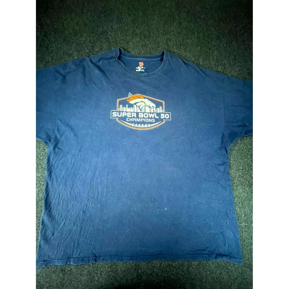 Hanes Denver Broncos Super Bowl 50 Champions Shirt Mens 4XL Navy Blue Graphic